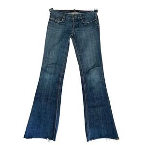 Odyn Dark Blue Denim Cotton Straight Flare Leg Bohemian Jeans SZ 28 # 1038